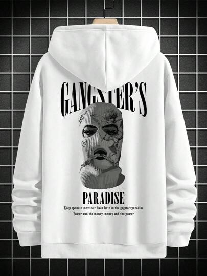 هودي طباعة شعار الرجال طراز شارع قديم قناع كامل، تصميم عنصر مافيا هودي الرجال