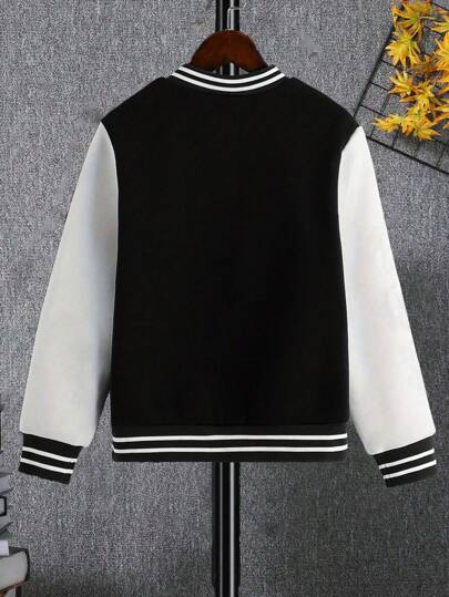 جاكيت بيسبول مقنعة ذات ألوان مخططة أسلوب رياضي عادي لصبي المراهق، خريف/شتاء، قطعة واحدة