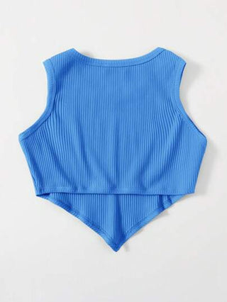 EZwear لباس علوي تانك كروب محبوك مضلع وبحافة غير متماثل
