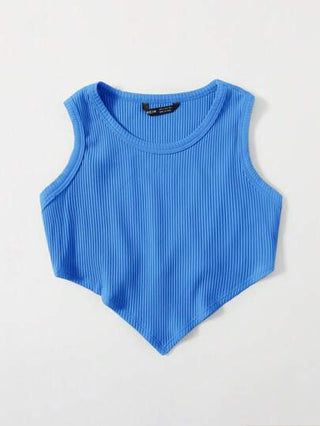 EZwear لباس علوي تانك كروب محبوك مضلع وبحافة غير متماثل