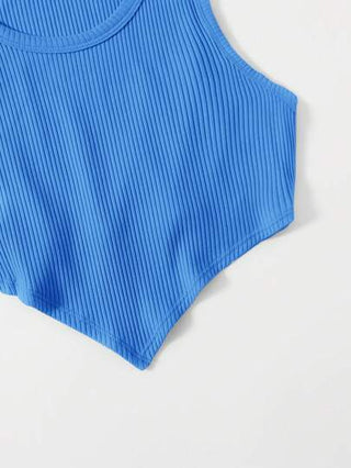 EZwear لباس علوي تانك كروب محبوك مضلع وبحافة غير متماثل