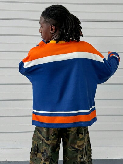 Manfinity RebelGame بلوفر رجالي بياقة مستديرة و أكمام طويلة مطبوع عليه حرف و ألوان متناقضة, بناطيل كاجوال بسيطة, هدايا للأصدقاء والأزواج والأحباء