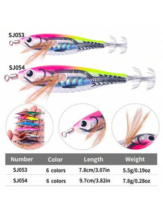 HENGJIA 6 حبات/مجموعة طعم الجمبري ذو الطعم المضيء بشكل الحبار، طعم ساخن مصطنع صلب مع خطاف حاد، إكسسوارات صيد