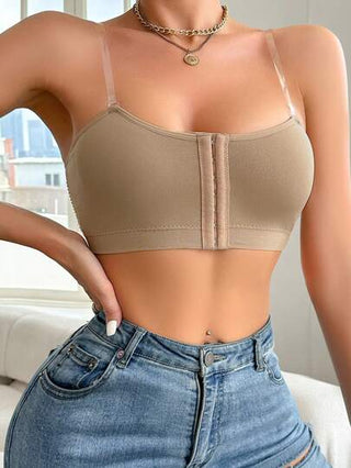 حمالة صدر بحزام شفاف مفتوح من الأمام من السلسلة العادية قطعة واحدة