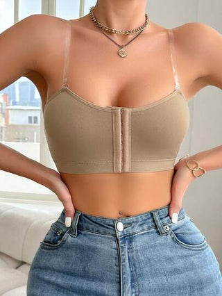 حمالة صدر بحزام شفاف مفتوح من الأمام من السلسلة العادية قطعة واحدة