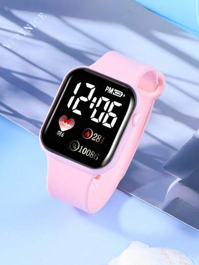 6 قطع ساعة أطفال رقمية LED إلكترونية هدية، تشمل قلب، مربع، فيونكة والمجوهرات، مقاس الأطفال