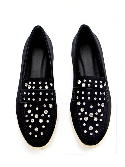 نساء أزياء رينستون مريحة بقماش ليكرا سميك الوحدة ذات نعل سميك مدور، أحذية رياضية مريحة