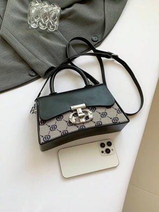 حقيبة يدوية علبة عتيقة للنساء قطعة واحدة، حقيبة كروس بغطاء مطبوع بحرف، شكل مربع، حزام قابل للفصل