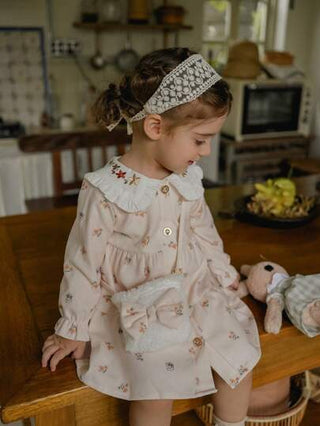 فساتين بيبي Vintaside Kids فستان أميرة مزين بكشكشة مع حقيبة ظهر فراء للبنات الصغيرات، مناسب للخروجات في الربيع/الخريف