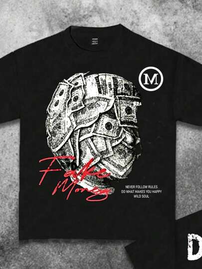 SHEIN تيشيرت بأكمام قصيرة للأولاد المراهقين بطباعة جرافيك عصرية وجذابة، ذو رقبة دائرية مناسب للصيف