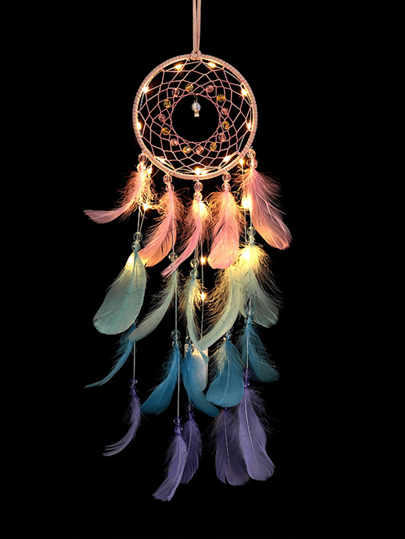 قطعة واحدة من الريش الاصطناعي، زخرفة جذابة للفتيات بشكل مصيد الأحلام على شكل بالون هوائي، مناسبة للغرفة والصالة والشرفة وأجراس الرياح، ديكور لحفلات الزفاف، ديكور المنزل والغرفة والجدران