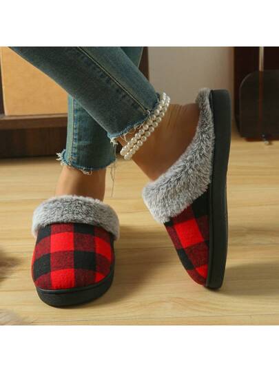 النعال الصوفية السميكة المربعة للنساء للاستخدام المنزلي، بنمط مربع بسيط، مقاومة للانزلاق للاستخدام الداخلي والخارجي ، ينصح بطلب مقاس أكبر من الحجم العادي