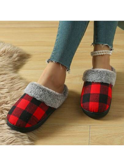 النعال الصوفية السميكة المربعة للنساء للاستخدام المنزلي، بنمط مربع بسيط، مقاومة للانزلاق للاستخدام الداخلي والخارجي ، ينصح بطلب مقاس أكبر من الحجم العادي