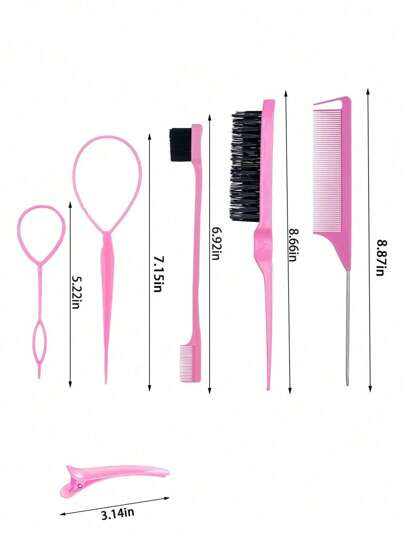 مجموعة أدوات شعر مكونة من 11 قطعة، تشمل 2 أداة لضفائر فرنسية، 1 مشط ذيل جرذ، 1 فرشاة فك التشابك، 1 زوج من مشابك الشعر، 5 مشابك أليغيتور، و1 عبوة من 1000 مطاط للشعر (القطر 1.1 سم/0.43 بوصة) (يمكن شراء عبوة 1000 مطاط للشعر بشكل منفصل)