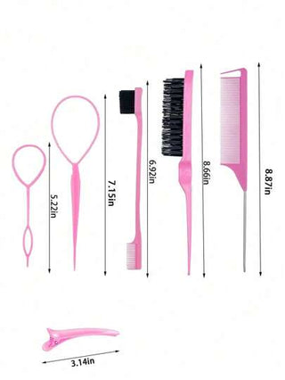 مجموعة أدوات شعر مكونة من 11 قطعة، تشمل 2 أداة لضفائر فرنسية، 1 مشط ذيل جرذ، 1 فرشاة فك التشابك، 1 زوج من مشابك الشعر، 5 مشابك أليغيتور، و1 عبوة من 1000 مطاط للشعر (القطر 1.1 سم/0.43 بوصة) (يمكن شراء عبوة 1000 مطاط للشعر بشكل منفصل)