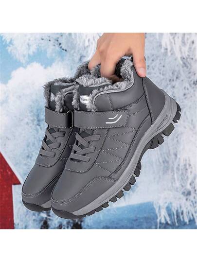 بوت ثلج رجالية خارجية جديدة لفصل الشتاء، ذات كعب سميك وخفيفة الوزن مع بطانة دافئة، من ال- PU بمقاسات كبيرة (من 39 إلى 48 أوروبي)، بوت походные مريحة وكاجوال، مقاومة للانزلاق وللبلى، باللونين الأسود والرمادي