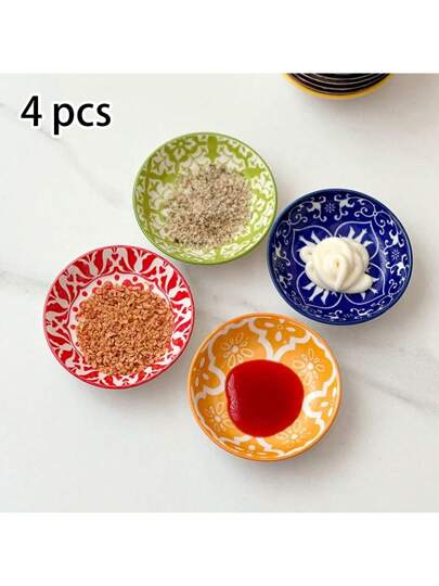 1/4/6/10 قطعة طبق سيراميك للتوابل، صحون عشاء صغيرة بطراز بوهيمي، صحون دائرية للغمس في السوشي والستيك وقطع لحم الضأن والصلصات والكاتشب وصلصة السلطة والزبدة والخردل والعسل والحمص والتراوس والطحينة، أدوات مائدة منزلية ومطاعم وحلويات وحفلات ومهرجانات