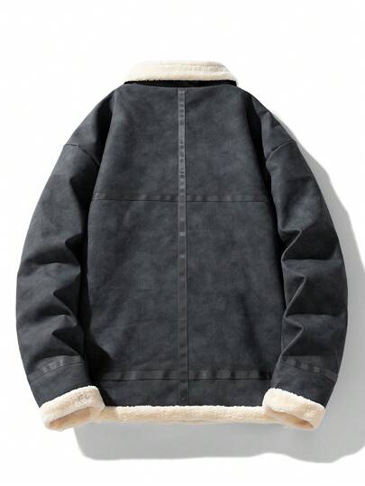 معطف رجالي كاجوال مبطن حراري سميك ودافئ من الجلد المدبوغ المصبوغ بأسلوب صبغ الربط