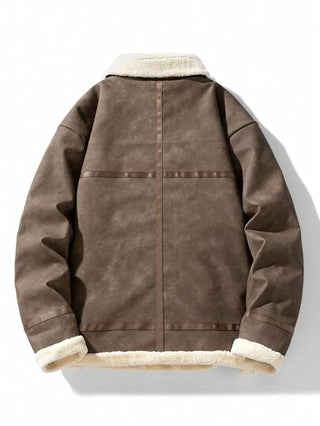 جاكيت جلد مطبوعة ملونة بتقنية ربط الصبغ، مبطنة بالشيربا سميكة، دافئة للاستخدام في الشتاء، كاجوال للرجال