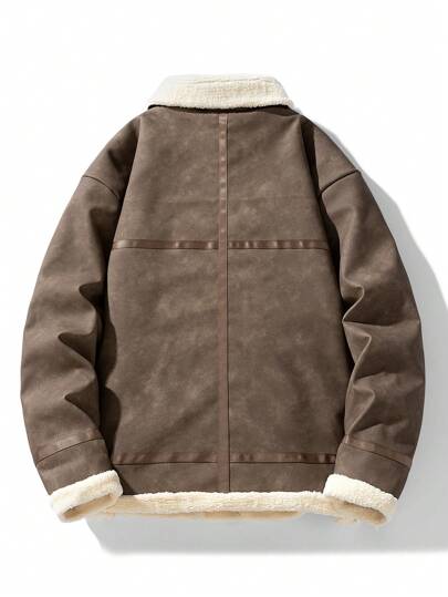 جاكيت جلد مطبوعة ملونة بتقنية ربط الصبغ، مبطنة بالشيربا سميكة، دافئة للاستخدام في الشتاء، كاجوال للرجال