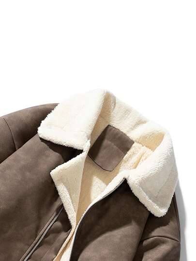 جاكيت جلد مطبوعة ملونة بتقنية ربط الصبغ، مبطنة بالشيربا سميكة، دافئة للاستخدام في الشتاء، كاجوال للرجال