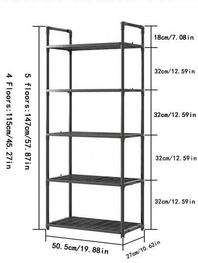قطعة واحدة من رف التخزين الحر الواقف للمطبخ/الحمام/غرفة المعيشة، رف تخزين أرضي متعدد الوظائف بسيط، مصنوع من البولي بروبلين والأنابيب المُجلفنة
