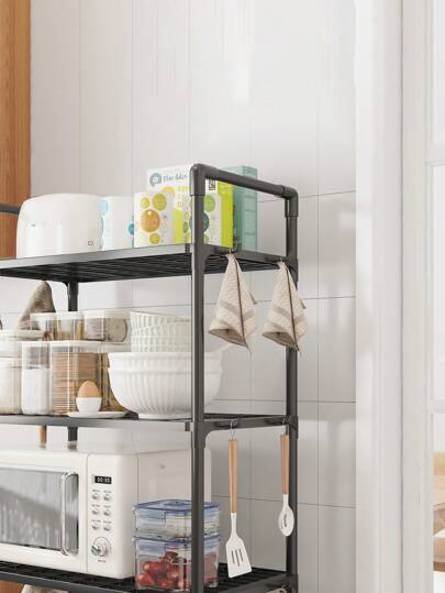 قطعة واحدة من رف التخزين الحر الواقف للمطبخ/الحمام/غرفة المعيشة، رف تخزين أرضي متعدد الوظائف بسيط، مصنوع من البولي بروبلين والأنابيب المُجلفنة