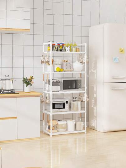 قطعة واحدة من رف التخزين الحر الواقف للمطبخ/الحمام/غرفة المعيشة، رف تخزين أرضي متعدد الوظائف بسيط، مصنوع من البولي بروبلين والأنابيب المُجلفنة