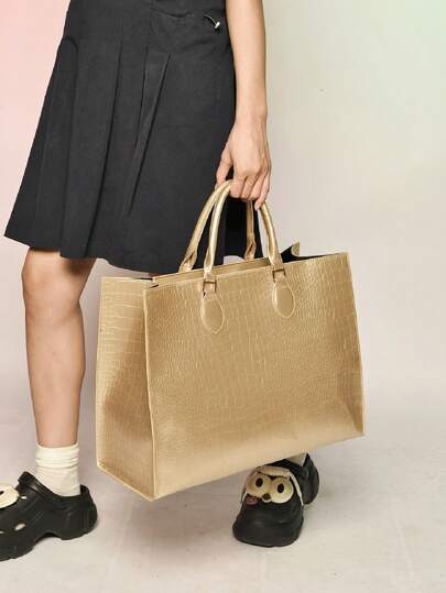 حقيبة تسوق وسفر كبيرة الحجم بطبعة الثعبان، استخدام متعدد الاستخدامات لجميع المواسم