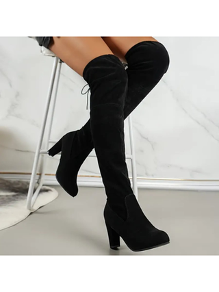 بوت نسائية شتوية لأغراض الحفلات والنوادل الليلية، مع كعب عالي، مضادة للانزلاق، قابلة للتنفس، بشكل رؤوس مدببة، نوع رباط وسحاب، طويلة حتى الركبة، تتناسب مع السراويل الجينز