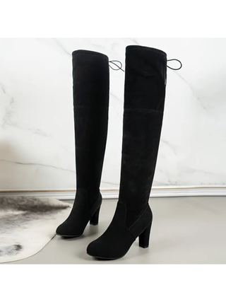 بوت نسائية شتوية لأغراض الحفلات والنوادل الليلية، مع كعب عالي، مضادة للانزلاق، قابلة للتنفس، بشكل رؤوس مدببة، نوع رباط وسحاب، طويلة حتى الركبة، تتناسب مع السراويل الجينز