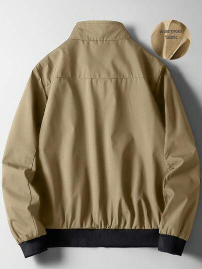 Manfinity Homme معطف ككردجان بياقة واقفة للرجال في الخريف والشتاء، لون كاكي، قصة نحيفة