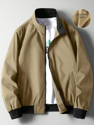 Manfinity Homme معطف ككردجان بياقة واقفة للرجال في الخريف والشتاء، لون كاكي، قصة نحيفة