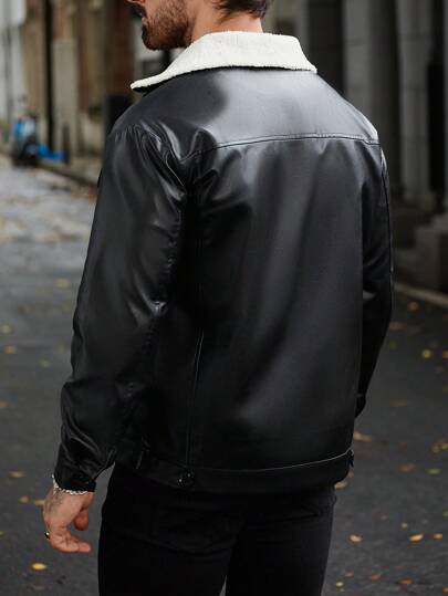 Manfinity Homme معطف أكمام طويلة ياقة مخمل للرجال، جاكيت خفيف للخروج بطراز البيسبول، هدايا للأصدقاء والأزواج والأصدقاء المقربين