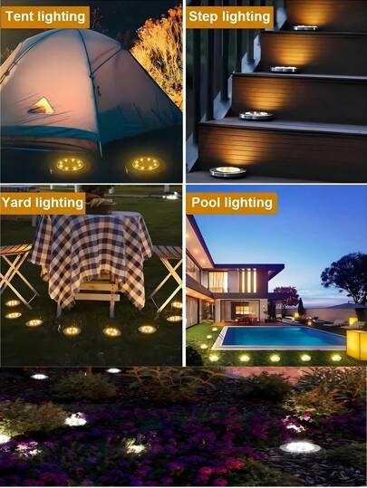 12/8/4/1 قطعة أضواء شمسية خارجية LED على العشب - أضواء ممر وسطح خارجية مقاومة للماء من الفولاذ المقاوم للصدأ وساطعة / استشعار تلقائي من الغسق إلى الفجر - إضاءة خارجية موفرة للطاقة لأحواض الزهور ، ديكور حفلات الزفاف ، الدرجات ، الفناء ، ممر المشاة ، حديقة