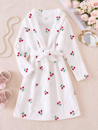 بيجاما روب بطباعة كرز حزام فانيلا بنت طفل