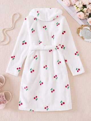 بيجاما روب بطباعة كرز حزام فانيلا بنت طفل