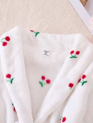 بيجاما روب بطباعة كرز حزام فانيلا بنت طفل