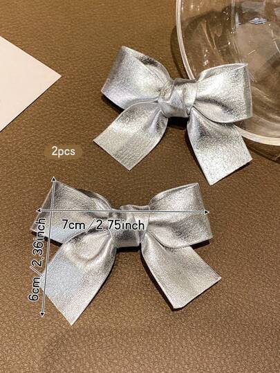 2 قطعة مشبك شعر على شكل فيونكة فضية، إكسسوار شعر أنيق وجميل للاستخدام اليومي