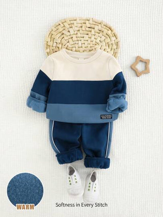 Cozy Pixies مجموعة 2 قطعة من البنطلون والهوت بتفاصيل ملونة للأطفال الصغار ، بسترة هوديي طويلة الأكمام ذات ياقة مستديرة والبنطلون ذو أذرع مطاطية عند الكاحل