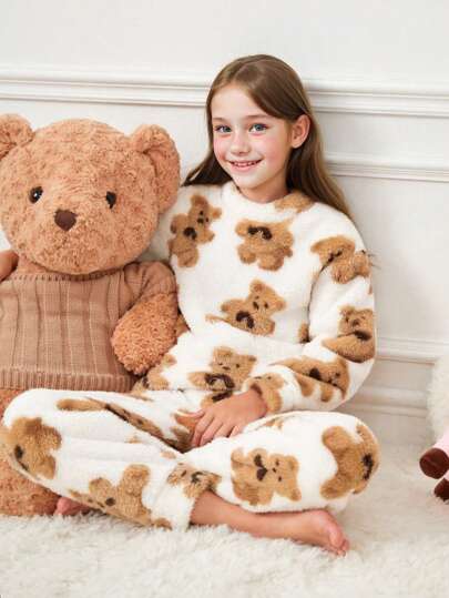 بيجاما طقم بيجامة طباعة بالدب فانيلا بنت طفل