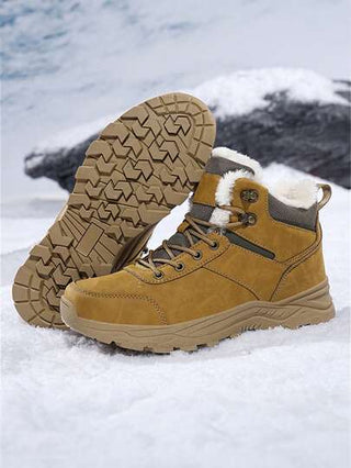 بوت ثلج شتوية للرجال - بطانة من الفرو، مقاومة للماء، دافئة للاستخدام الخارجي ومقاومة للانزلاق، مناسبة للاستخدام اليومي، المشي لمسافات طويلة، التسلق