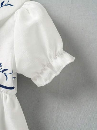 فساتين بيبي Souflis Souflis فستان طباعة زهرية بأكمام قصيرة بلوزة بطن منفوخة طوق بيتر بان مريح ونسيجي للبنات الصغار