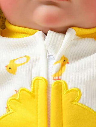 SHEIN بيبي رومبير روومبر كم طويل مطبوع عليها أنوح جميلة وقبعة مطابقة