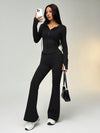 SHEIN EZwear طقم رياضي من سترة بسحاب وغطاء للرأس وبنطلون واسع، مجموعة لون أحادي
