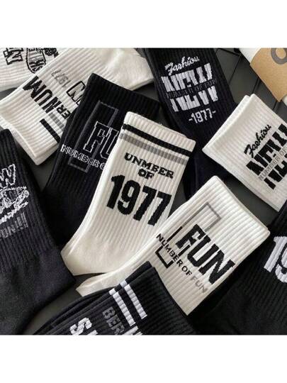 1-5 أزواج من الجوارب الرجالية الطويلة حتى الكاحل عشوائي، جوارب طويلة كاجوال بأسلوب INS مناسبة للخريف/الشتاء، جوارب رياضية أمريكية متنوعة للبسكتبول طويلة