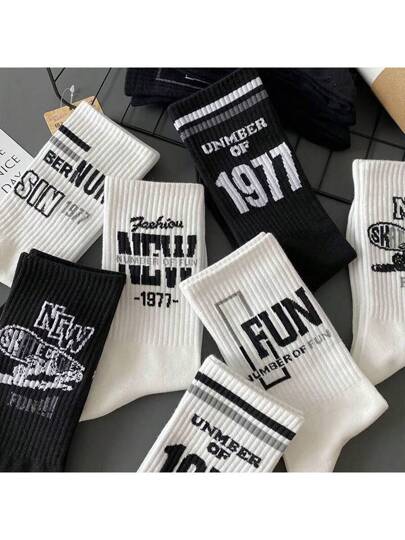 1-5 أزواج من الجوارب الرجالية الطويلة حتى الكاحل عشوائي، جوارب طويلة كاجوال بأسلوب INS مناسبة للخريف/الشتاء، جوارب رياضية أمريكية متنوعة للبسكتبول طويلة