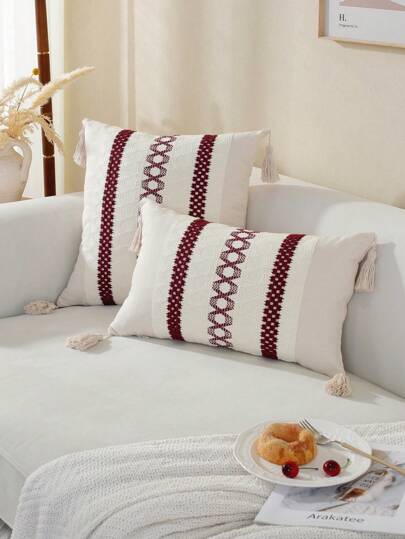 كسارة وسادة مزخرفة عربية زاهية اللون مع شراريب قطعة واحدة ، غطاء وسادة ديكوري للأريكة المنزلية