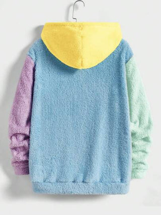 Manfinity RebelGame بلوزة رياضية كاجوال ذات أكمام طويلة وقبعة منسوجة قطعة واحدة لون متكتل للرجال موسم الخريف والشتاء