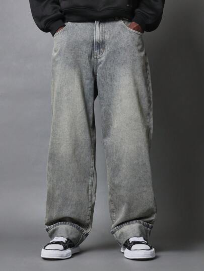 SUMWON بنطلون جينز قابل للطي واسع الفضفاض